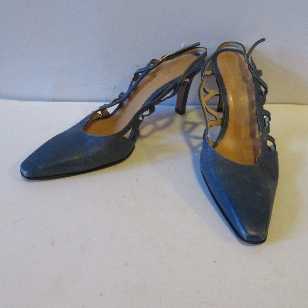 TANINO CRISCI BLUE LEATHER SLINGBACK SANDALS SZ 36